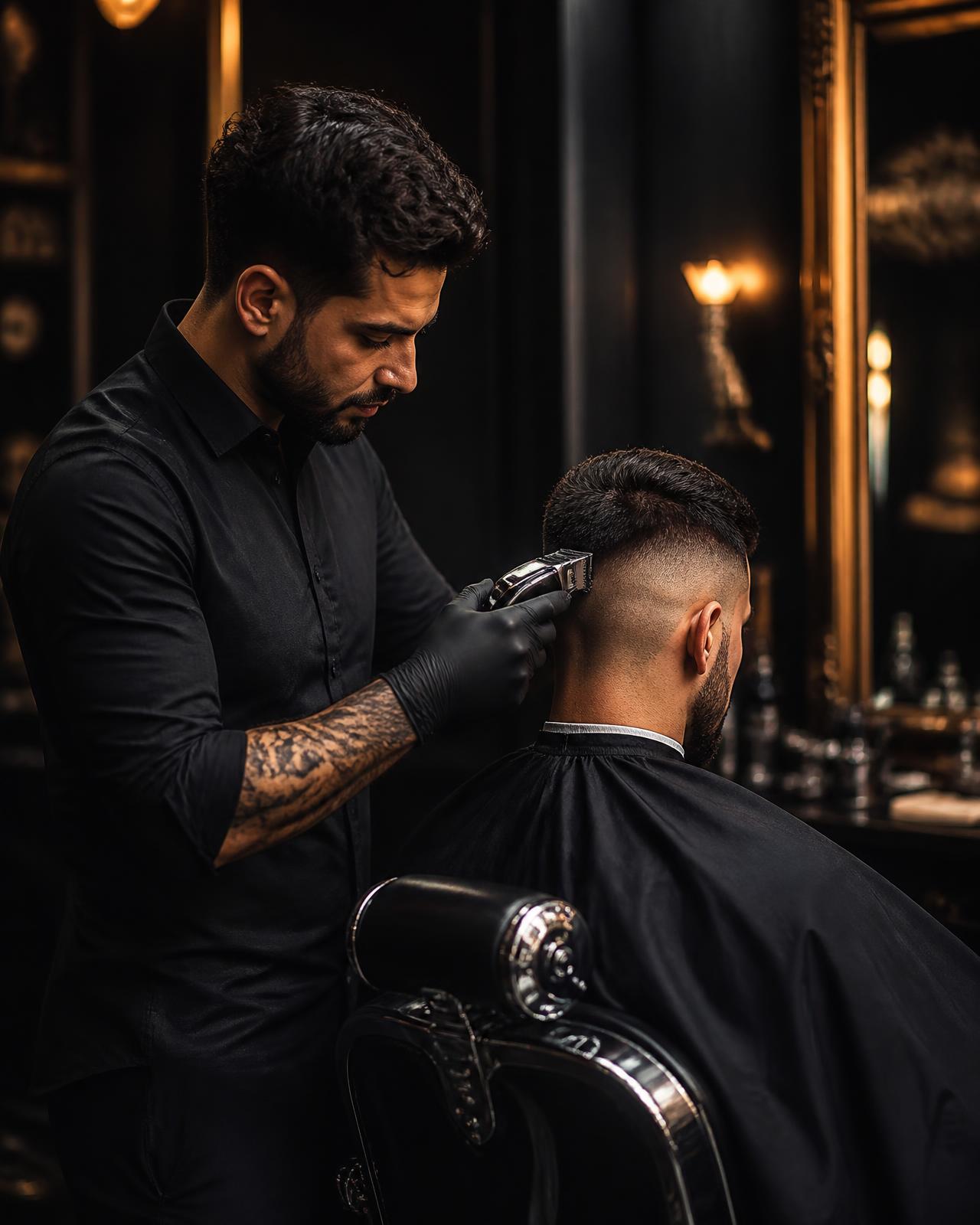 Barber sculpting a sharp skin fade at Zoya Glam Barber Shop in Antwerp